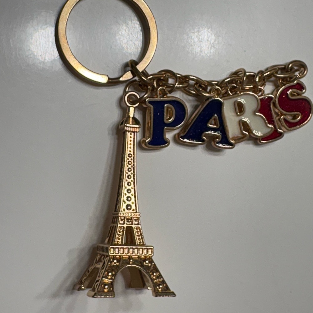Gold Eiffel Tower Keychain with Blue Letters - Picture 2 of 5